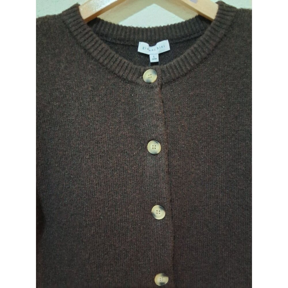 Giani Bini Wool Blend Long Sleeve Button Front Mini Cardigan Dress L Chocolate B - Picture 4 of 9